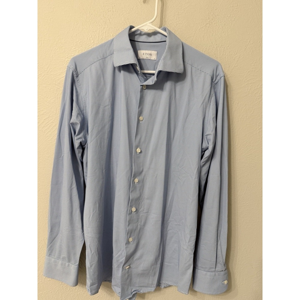 ETON Men's 41/16 Slim Fit Button Up Dress Shirt Stretch Blue